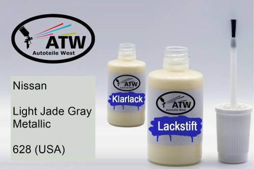 Nissan, Light Jade Gray Metallic, 628 (USA): 20ml Lackstift + 20ml Klarlack - Set, von ATW Autoteile West.